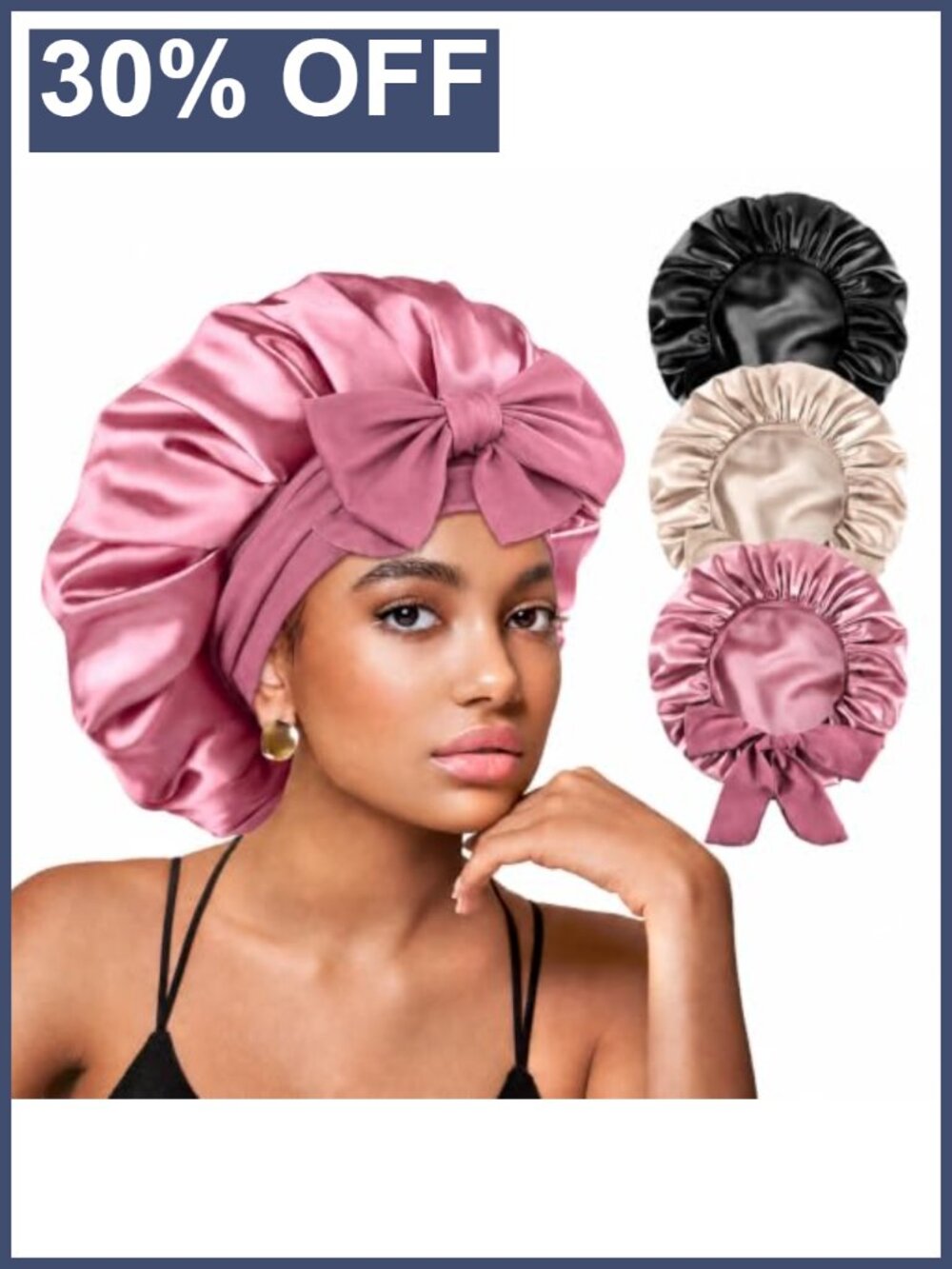 3 Pack Adjustable Satin Bonnets for Sleeping, Double Layer Hair Bonnet with Tie